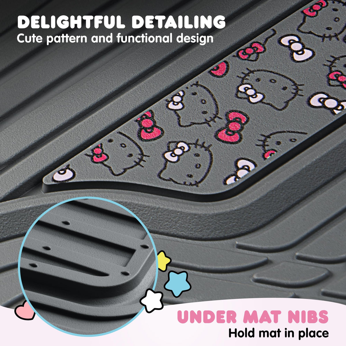 Carbella Hello Kitty anti-slip backing view highlighting grip that prevents mat movement