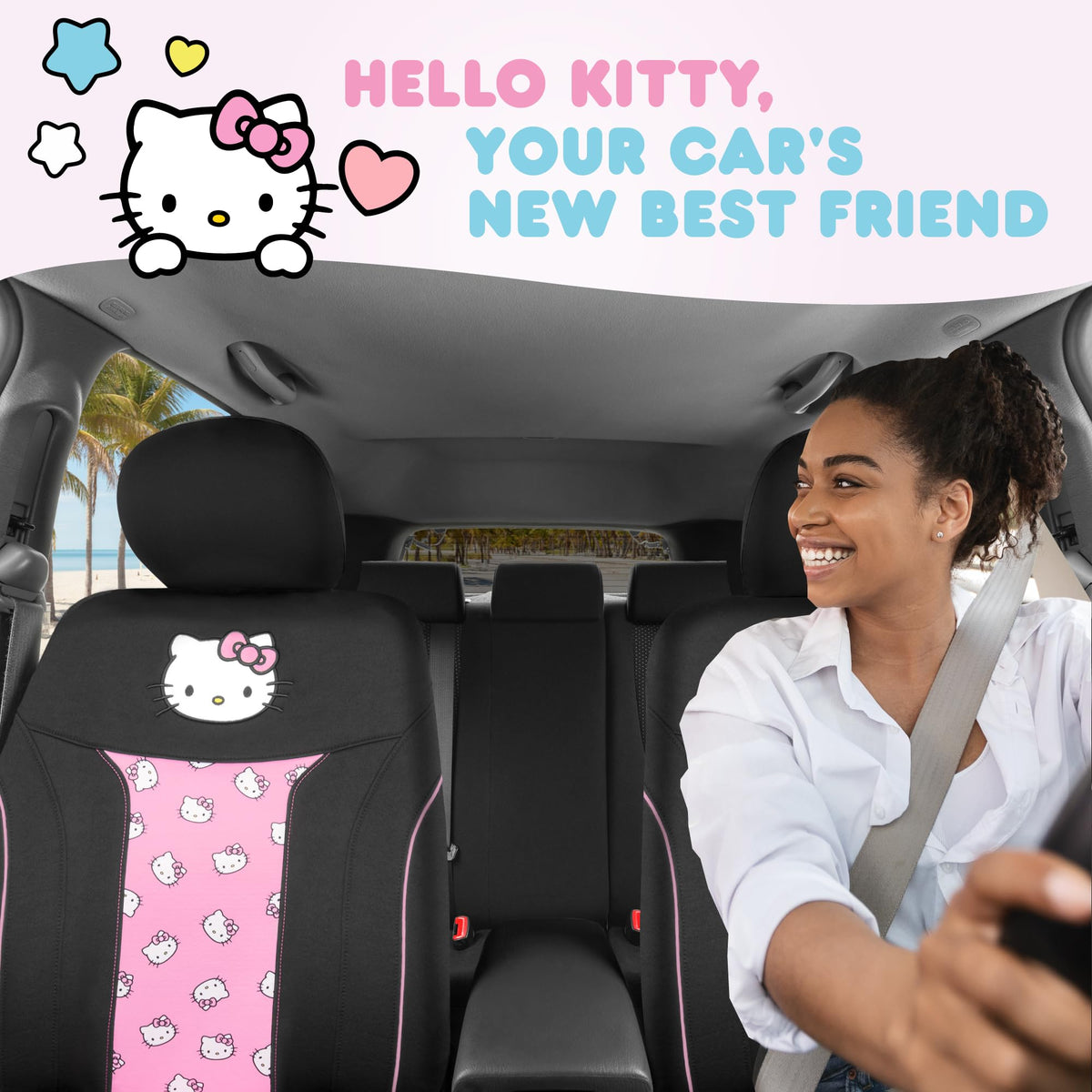 Carbella Hello Kitty closeup fabric texture highlighting durable polyester comfort