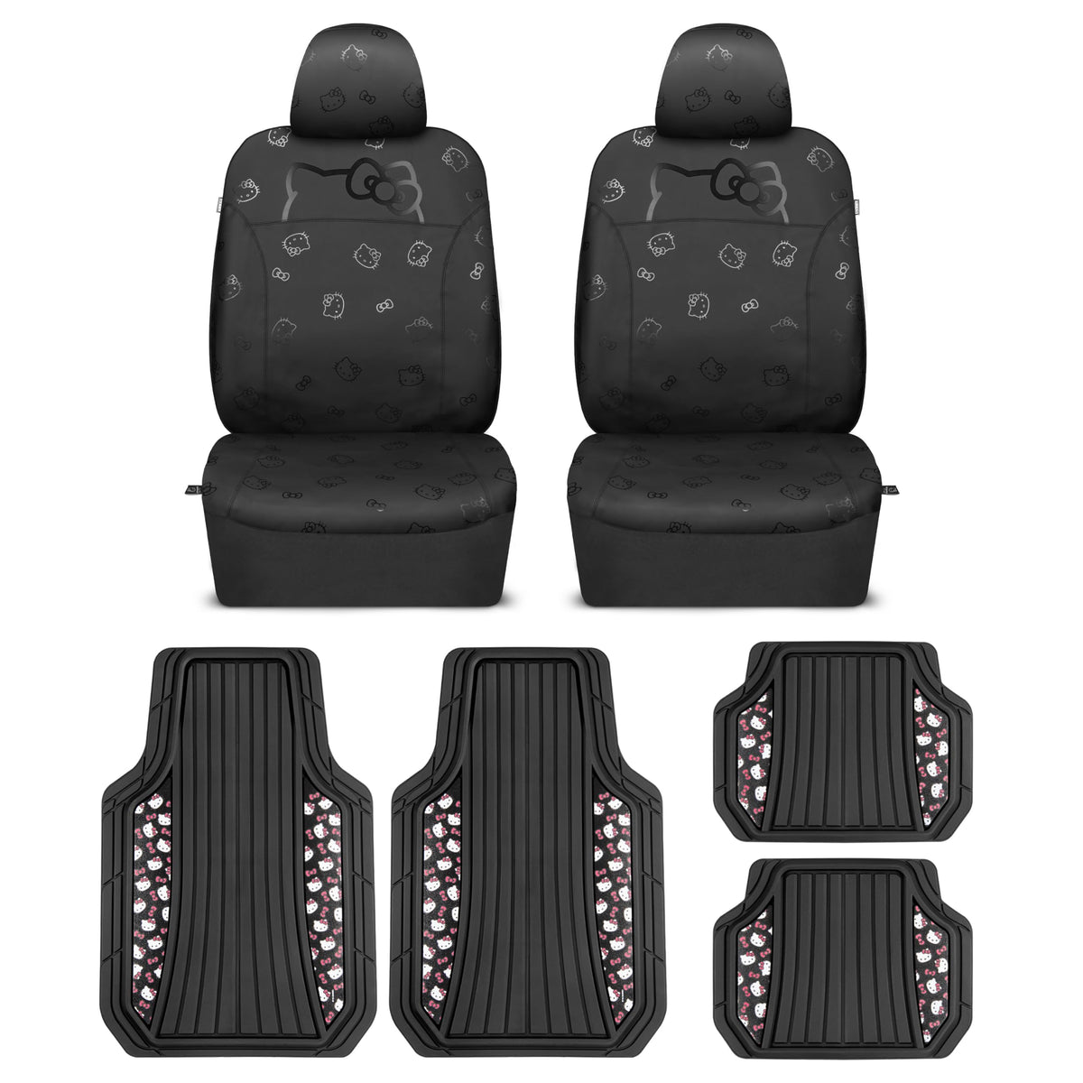 Carbella Hello Kitty front seat covers shown protecting seats and adding style