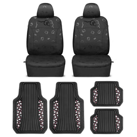 Carbella Hello Kitty front seat covers shown protecting seats and adding style