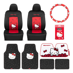 Carbella Hello Kitty front seat covers showing cute bows and improved seat protection