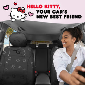 Carbella Hello Kitty covers installed front seats showing stylish protection
