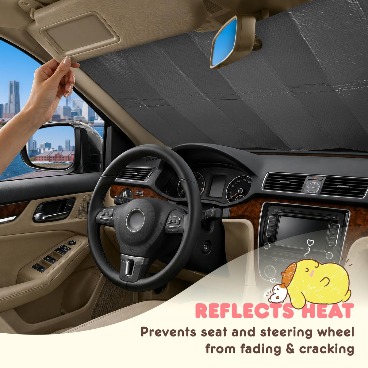 Carbella reflective back material visible for improved sun and UV blocking
