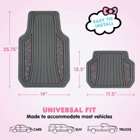 Carbella Hello Kitty rear mats laid out to show full coverage and easy installation benefit