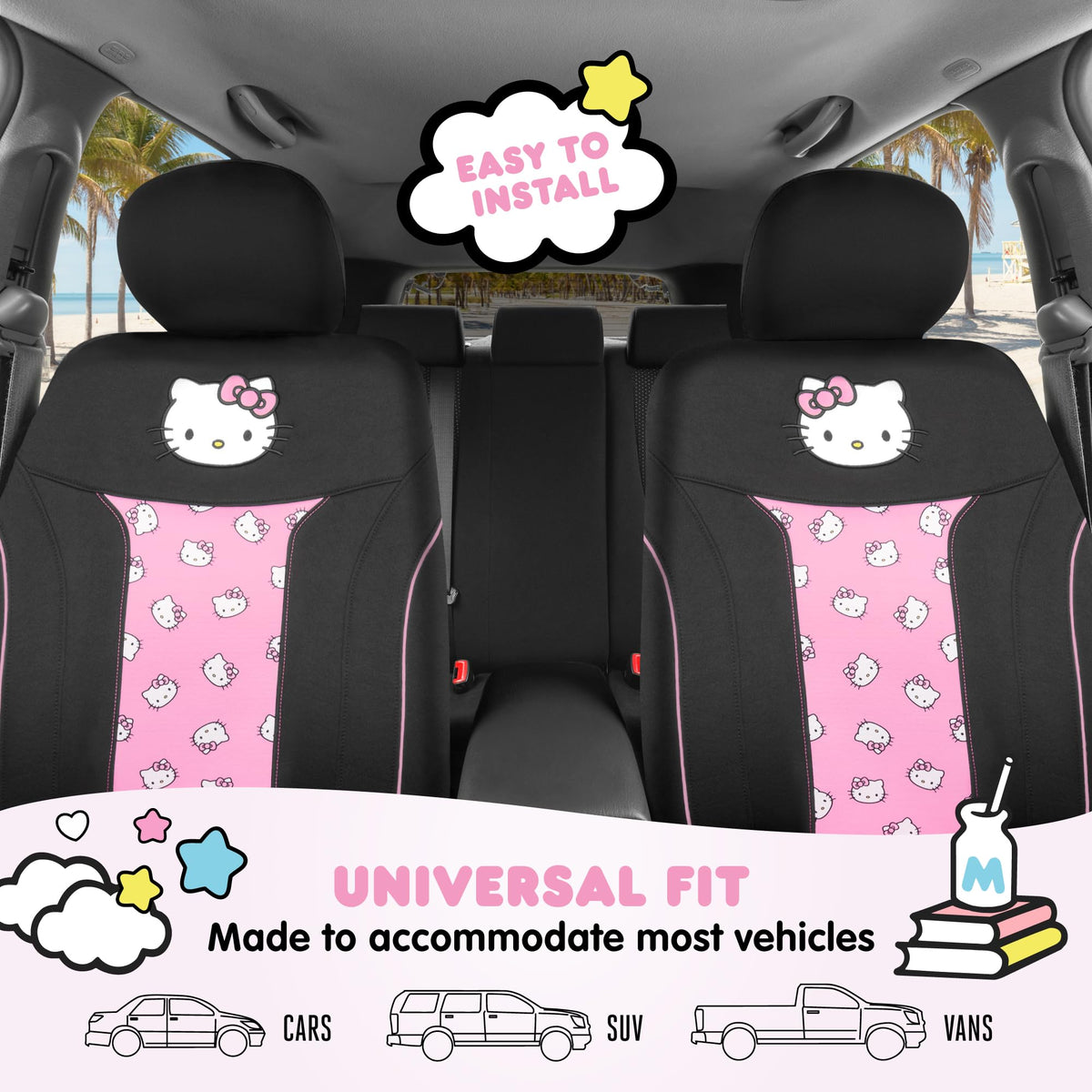 Carbella Hello Kitty seat scale comparison showing coverage relative to seat size