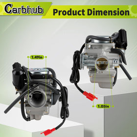 Carbhub carburetor side view with spec labels to confirm correct 24mm sizing
