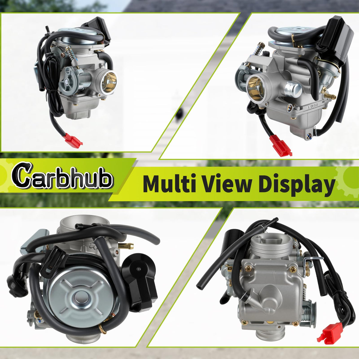 Carbhub carburetor held in hand for scale to confirm compact 150cc fit