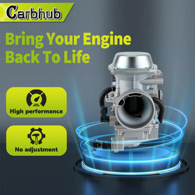 Carbhub carburetor beside a ruler showing compact size for straightforward swap
