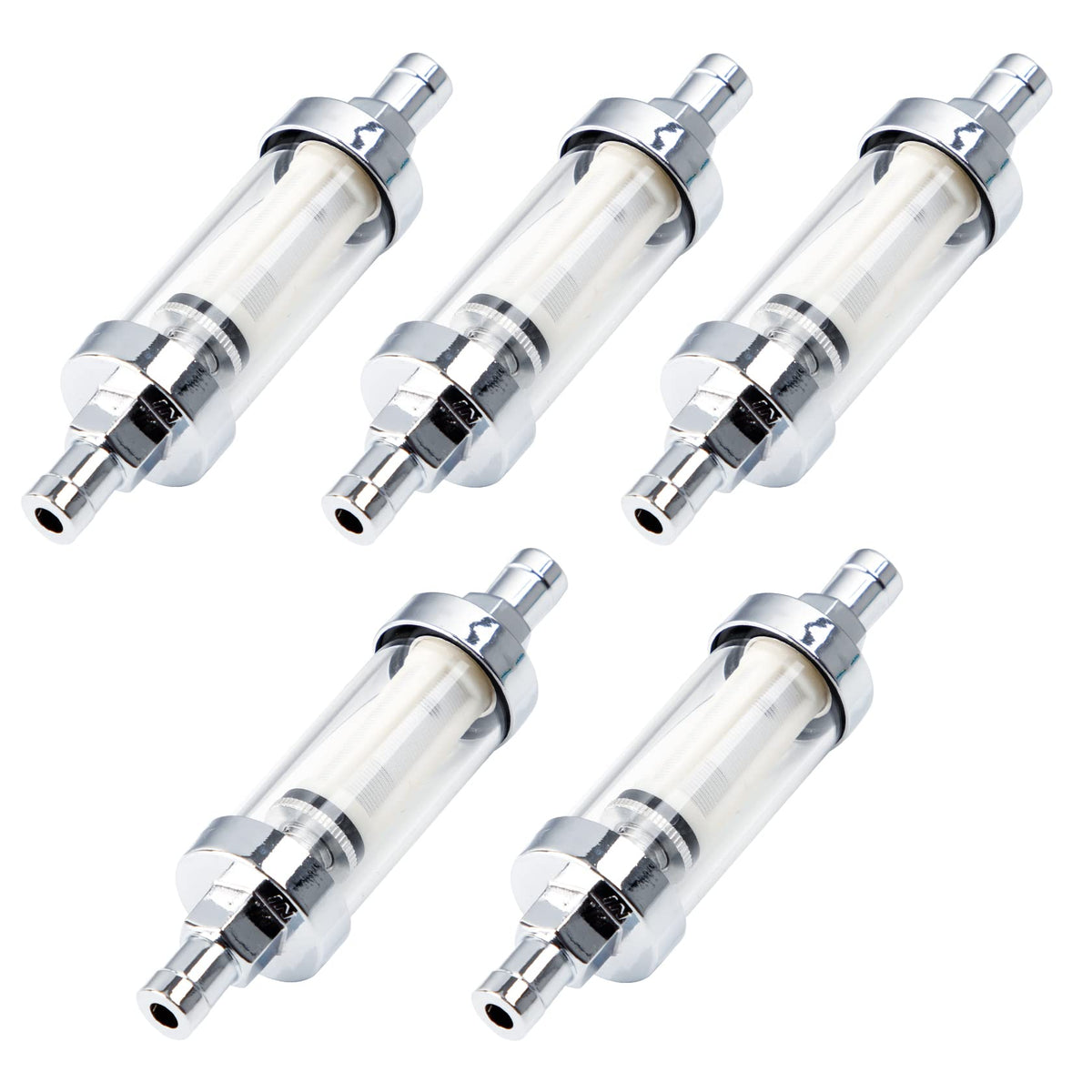CarBole clear-glass inline fuel filter front view shows durable housing and inspection benefit