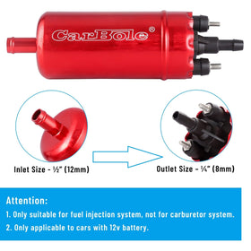 CarBole close-up of pump label and flow direction for correct installation guidance benefit