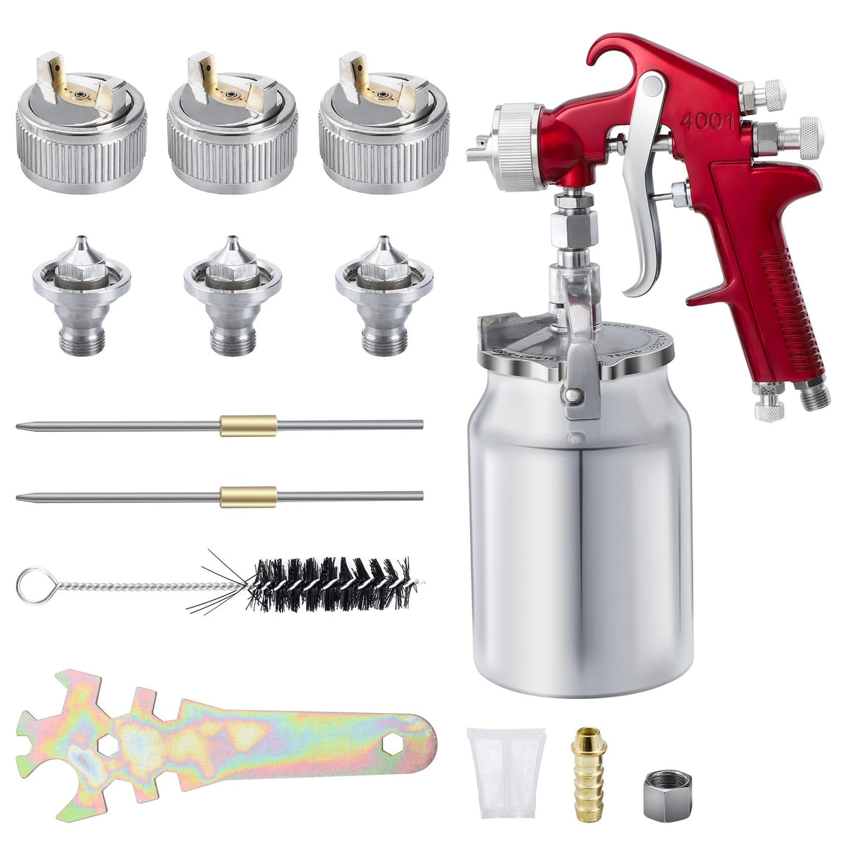 CarBole spray gun front view showing ergonomic handle and cup for comfortable control