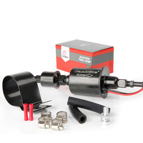CarBole front view inline fuel pump showing compact body and mounting points for easy fit