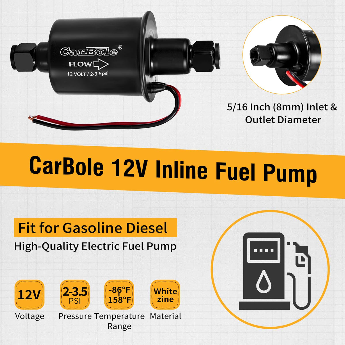 CarBole pump label and stamped specifications giving model and pressure information for verification
