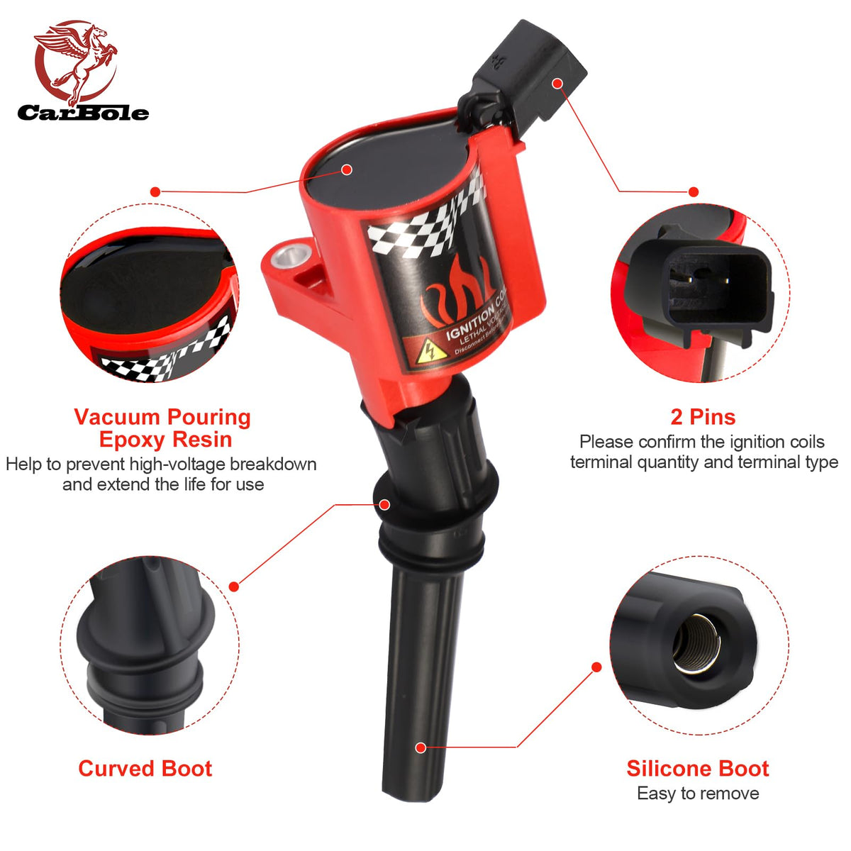 CarBole ignition coil close-up showing epoxy shell for improved heat resistance