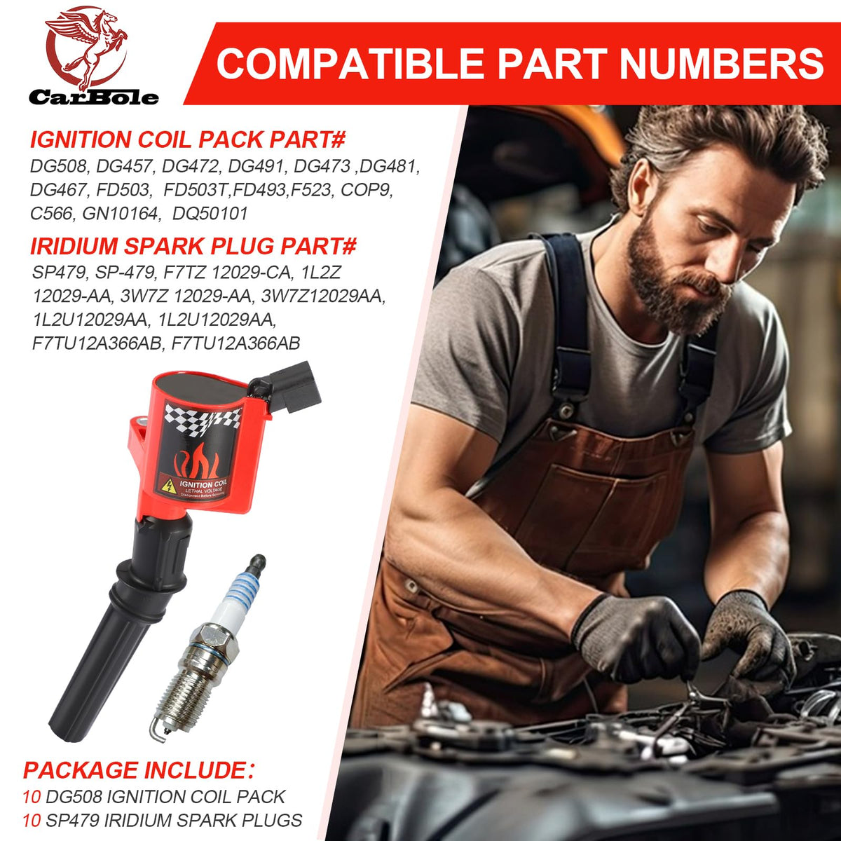 CarBole ignition coil installed in engine bay demonstrating direct-fit ease