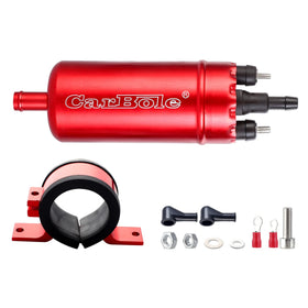 CarBole external in-line fuel pump front view showing compact design and durable housing benefit