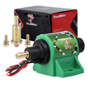 CarBole pump front view showing compact body and inlet outlet, reliable installation benefit