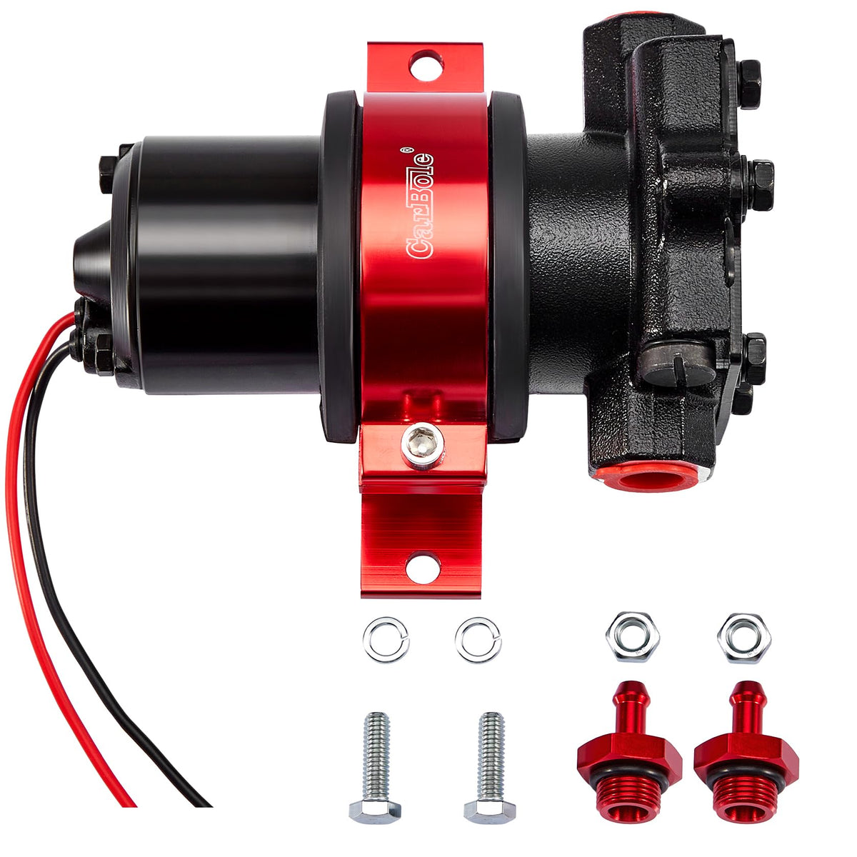 CarBole pump label and electrical connector showing clear wiring points