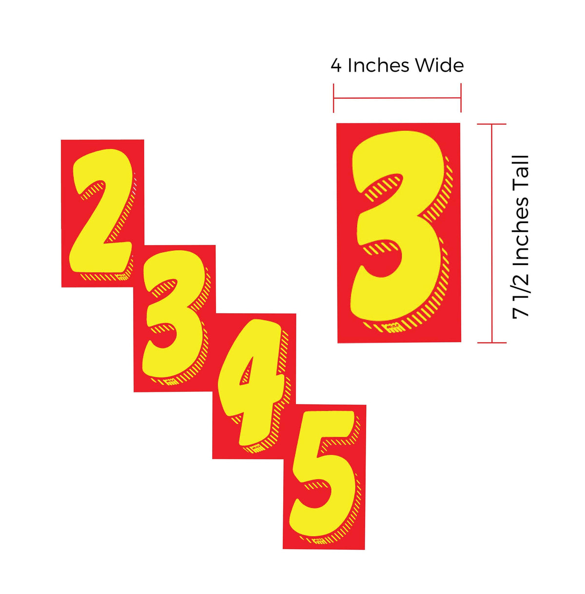 CarBowz close-up of a single red-on-yellow number, easy-read contrast benefit