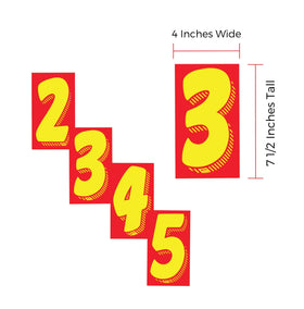 CarBowz close-up of a single red-on-yellow number, easy-read contrast benefit