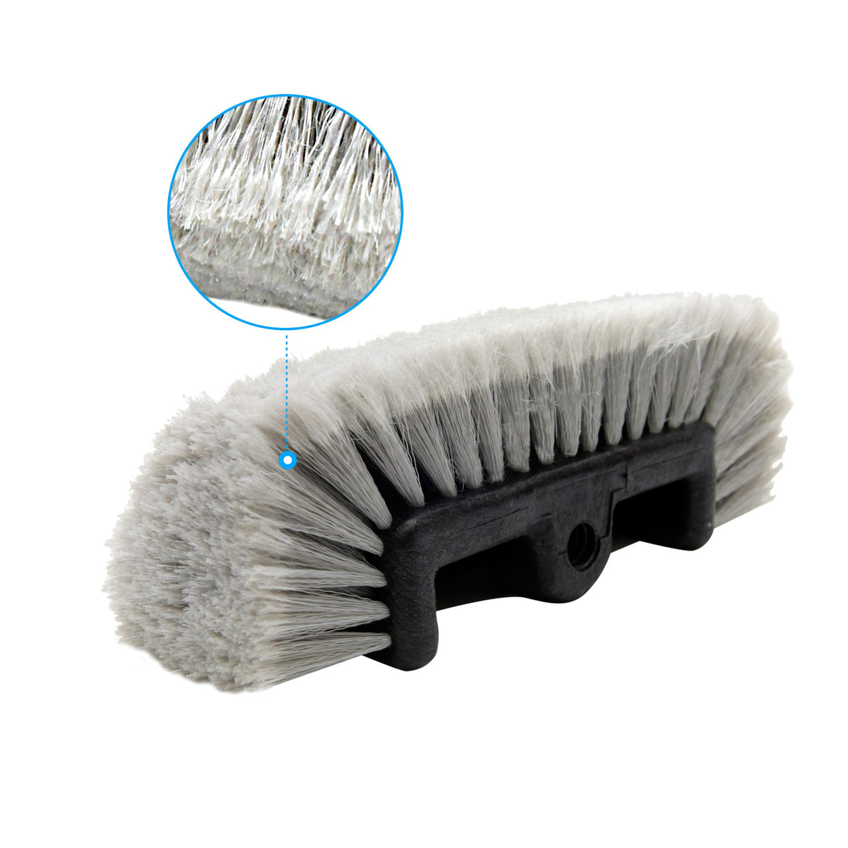 CARCAREZ brush head threaded onto standard handle for easy long-reach washing