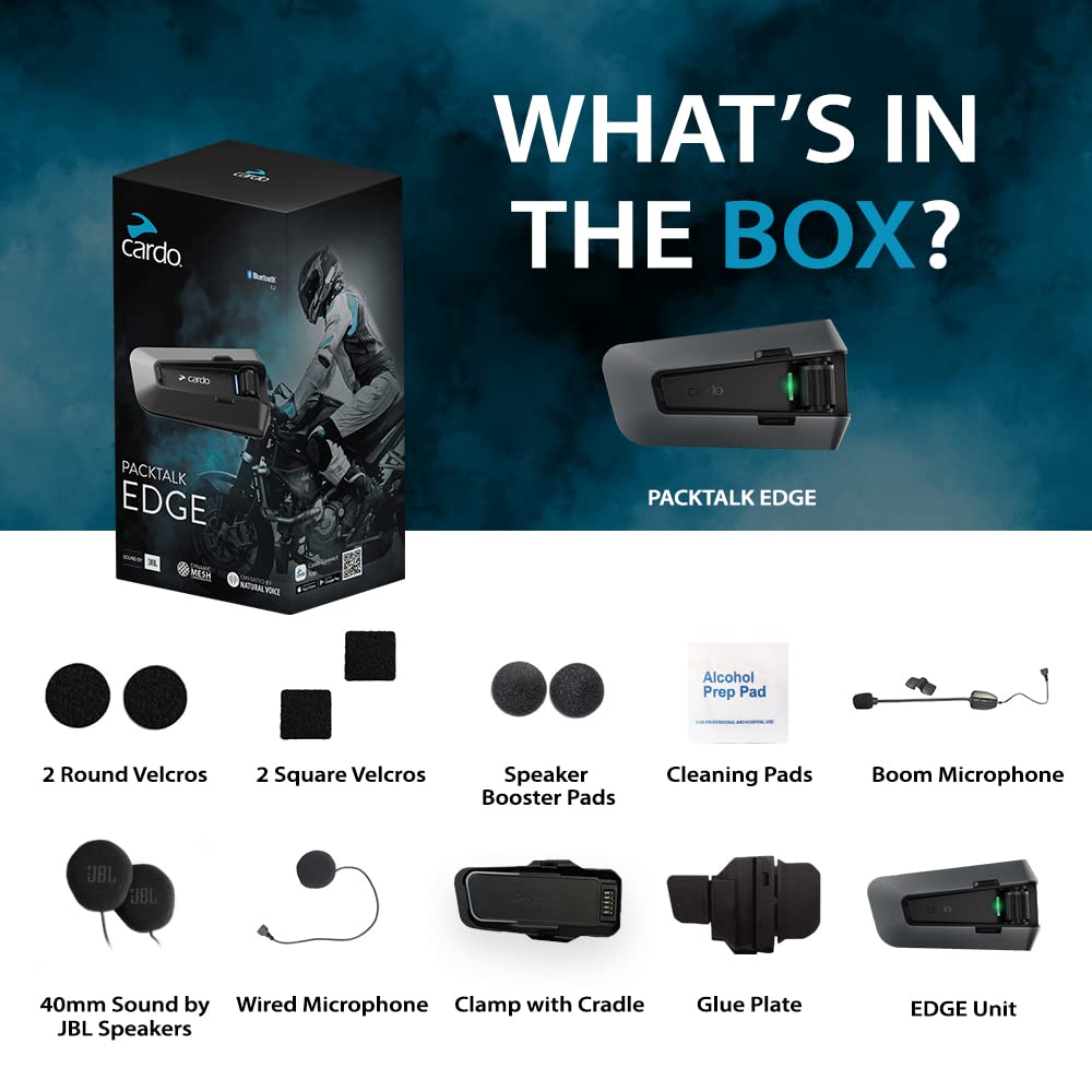 Cardo PACKTALK Edge packaging with warranty card showing three-year coverage