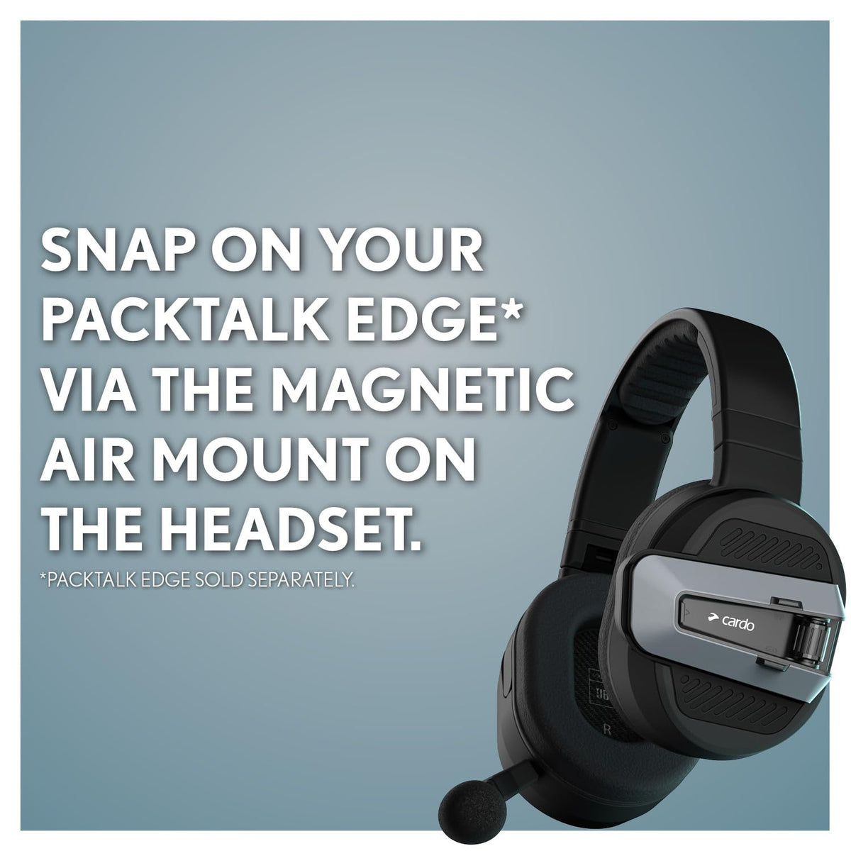 Cardo PACKTALK EDGEPHONES magnetic air mount close-up, quick‑attach benefit