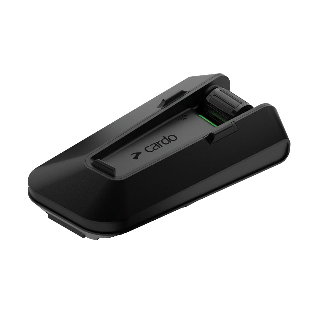 Cardo PACKTALK PRO matte-black housing detail resisting glare and minimizing visual distraction