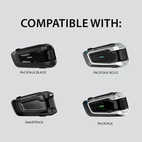 Cardo kit held in hand showing compact size and easy transfer between helmets
