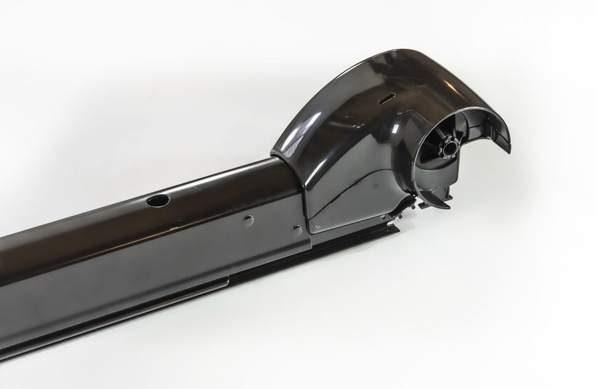Carefree Compass close-up of included 12V motor and hinge showing durable aluminum and reliable performance