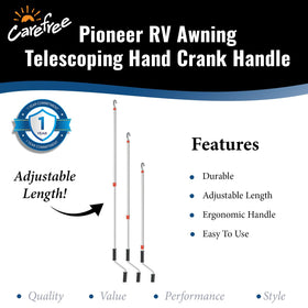 CAREFREE telescoping handle in use extending RV awning for easy setup benefit