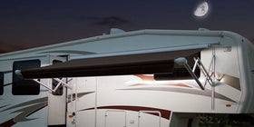 CAREFREE LED strip installed under RV awning providing bright exterior illumination benefit