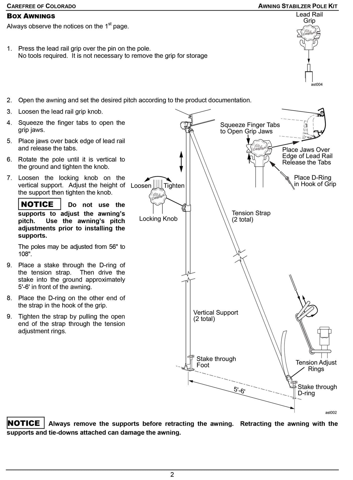 CAREFREE kit installed at campsite beside RV showing improved awning stability and safety