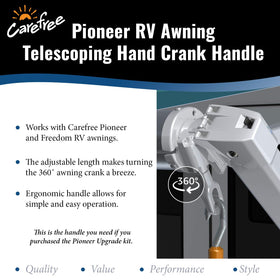 CAREFREE handle next to hand showing scale for comfortable reach benefit