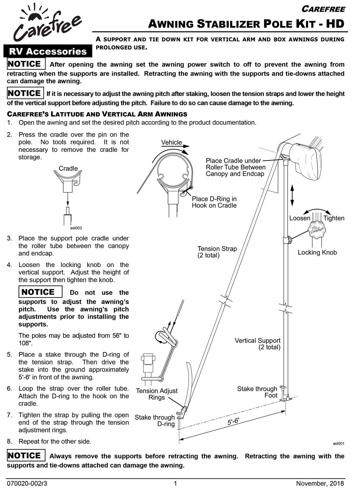 CAREFREE nylon straps and metal stakes laid out highlighting secure anchoring features
