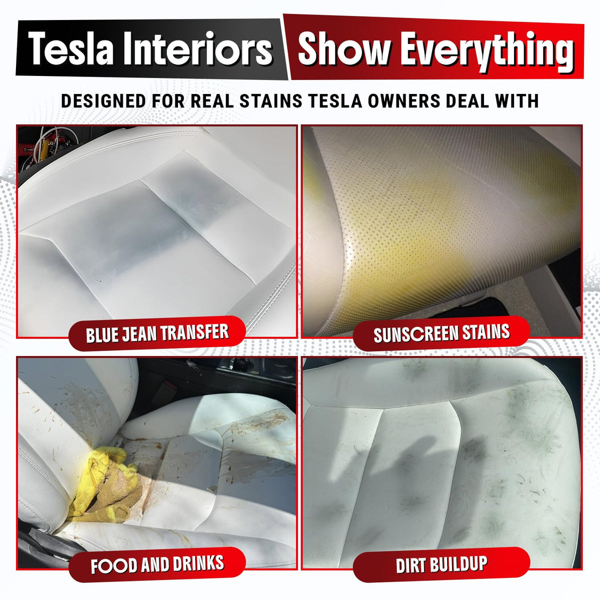 Carfidant before and after split of seat showing restored white vegan leather