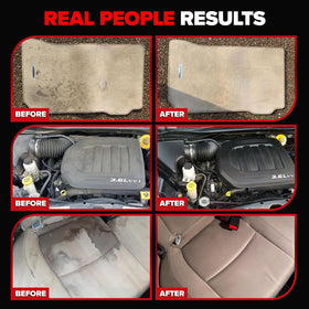 Side-by-side Carfidant cleaned area versus stained area showing results