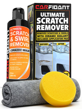 Carfidant front label and bottle showing kit for restoring paint sheen