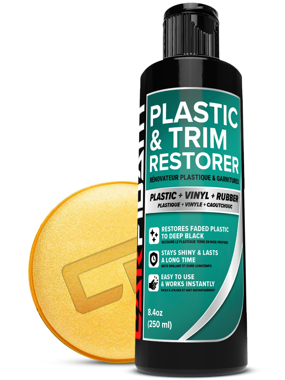 Carfidant bottle front view showing label and size, clear product identity and benefit