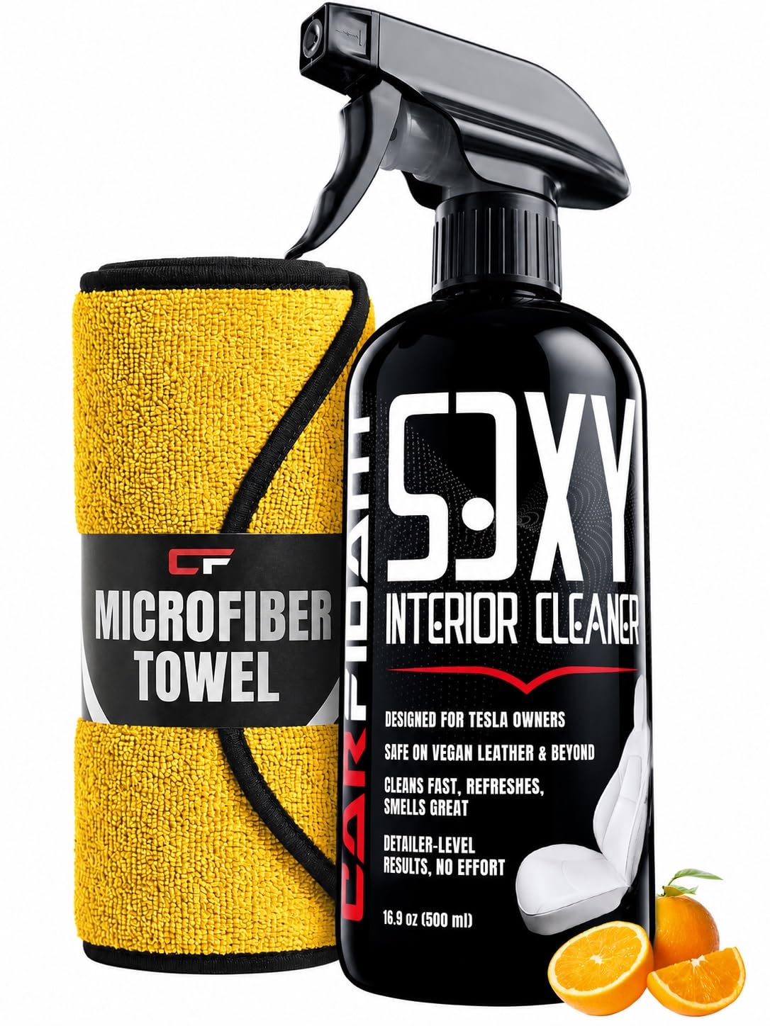 Carfidant front packaging showing 16oz kit and included towel for easy cleaning