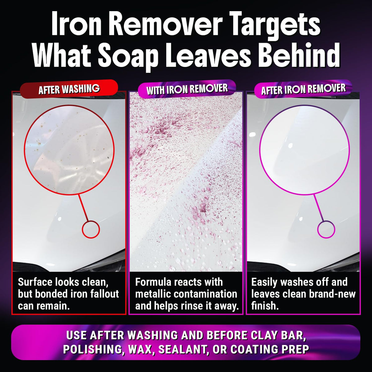 Carfidant side-by-side before and after wheel cleanup revealing contaminant removal
