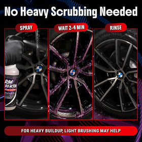 Carfidant before and after wheels demonstrating brake dust removal benefit