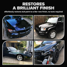 Carfidant before and after on vehicle side panel restoring gloss
