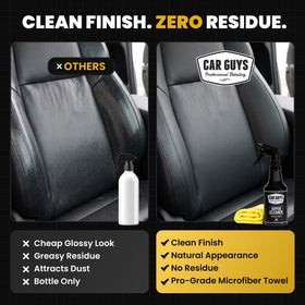 Hand holding 18 oz CarGuys bottle to show scale and portability for on-the-go cleaning