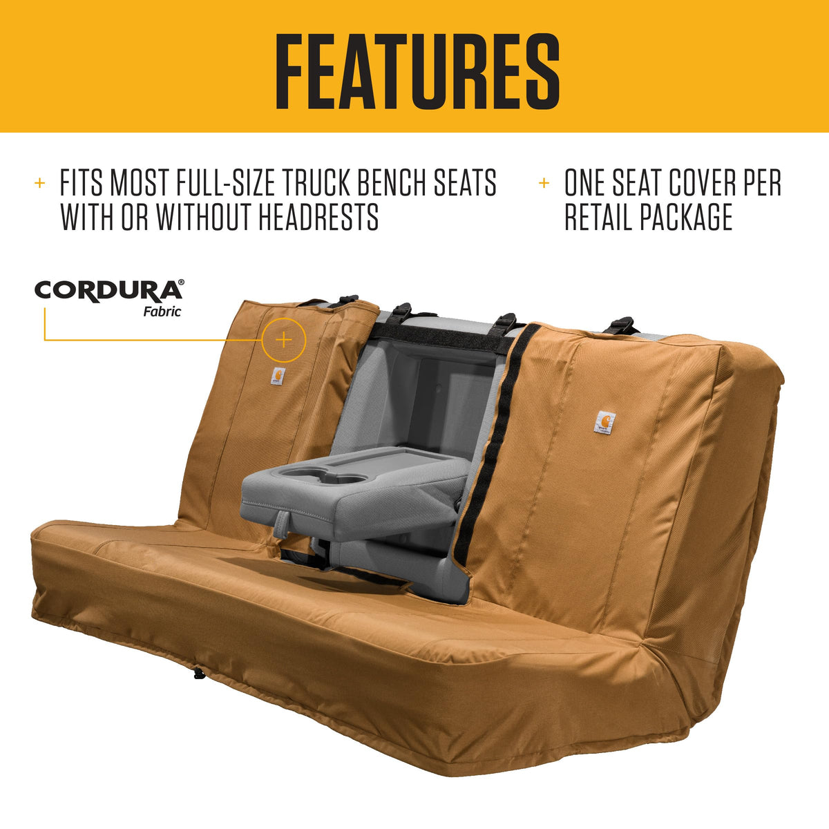 Carhartt fabric close-up showing CORDURA texture and durable water repellency benefit