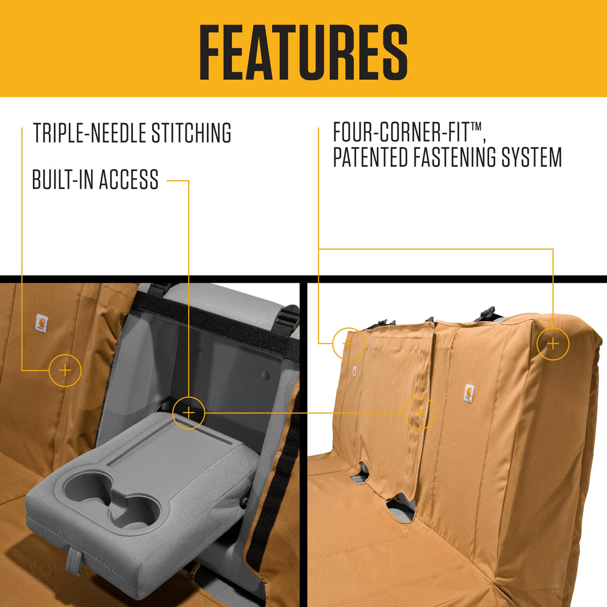 Carhartt Four-Corner-Fit fastening detail securing cover in place