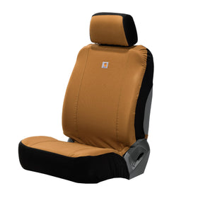Carhartt front view fitted bucket seat cover showing full protection and durability