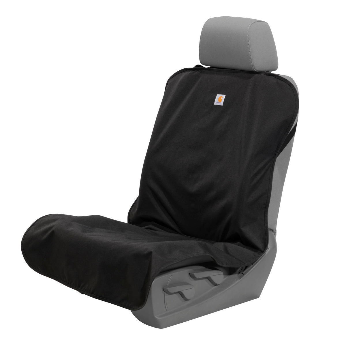 Carhartt front view of bucket seat cover protecting upholstery from dirt