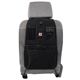 Carhartt front view of seat organizer showing pockets and accessibility benefit