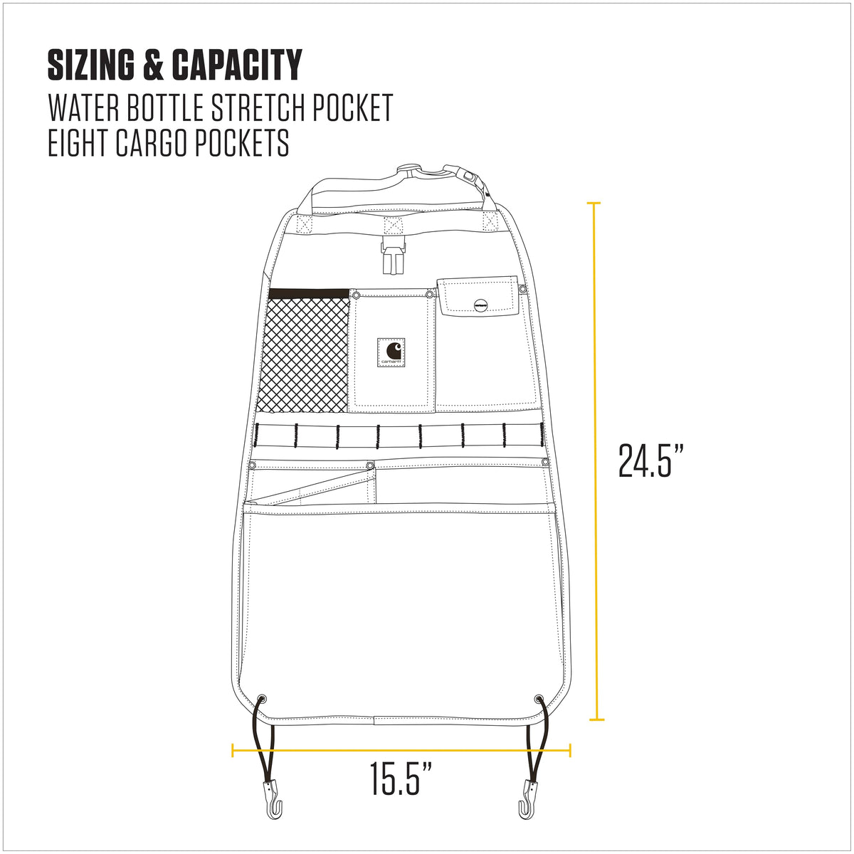 Carhartt rapid-attach hook and side-release buckle showing quick install and removal benefit